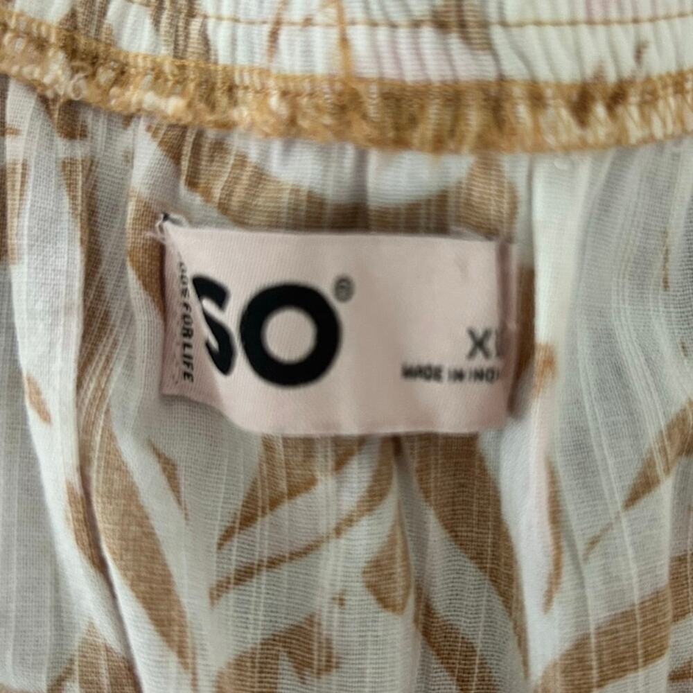 SO Sleeveless Tropical Leaf Midi Dress XL Brown White Pink Cotton Viscose Boho - Picture 4 of 8